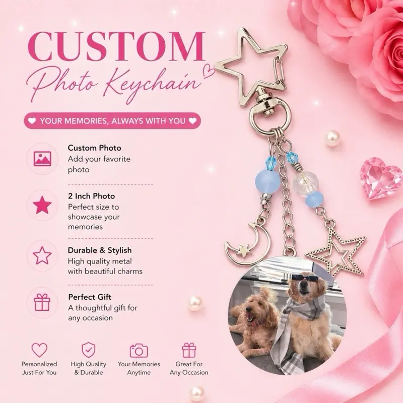 Custom photo star and moon keychain Custom photo star and moon keychain