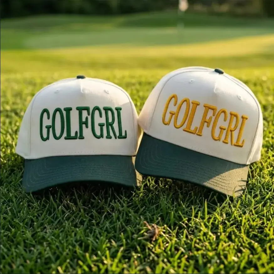 3D Puff Golfgrl Embroidered Hat Sports Girl Two Tone Caps, Gif For Golfer, Custom Thread Color