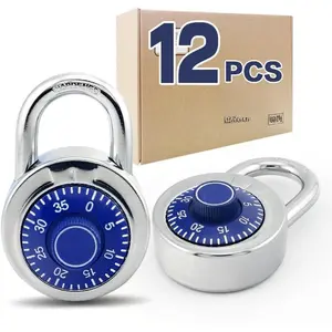 Standard Dial Combination Lock, 2 in. Wide, with Different Combinations, Blue Turnplate, Pack of 12; Lock for School, Employee, Gym  Locker, Case, Toolbox, Fence and so