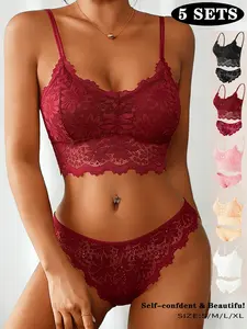 5SET Value Pack Lace Lingerie Set Chic French Style Wireless Bralette  Ultra-Soft Stretchy Summer Wardrobe Essentials