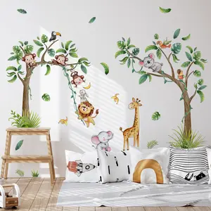 A set (30*90cm*2pcs) of tropical jungle animal Decorative wall stickers for decorating home, living room, entrance, corridor, bedroom, and bathroom background walls. Self-adhesive. MG16003