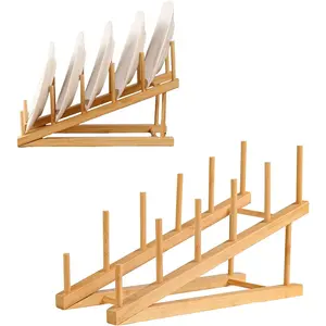 2 Pack 5-Tier Wooden Plate Display Stands for Tabletop Book Artwork Photo Puzzle Magazine and Platter