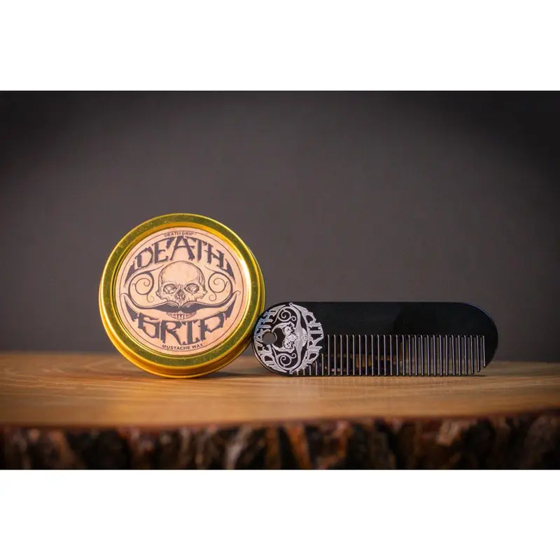 Death Grip Extra Strong Hold Mustache Wax and Death Grip Mustache Keychain Comb Set