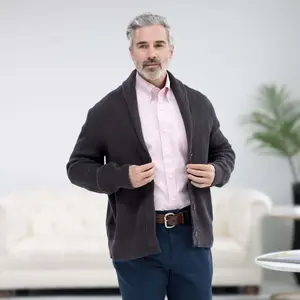 Adaptive Chunky English Rib Stitch Cardigan with Magnetic Button Front and Pockets in Charcoal