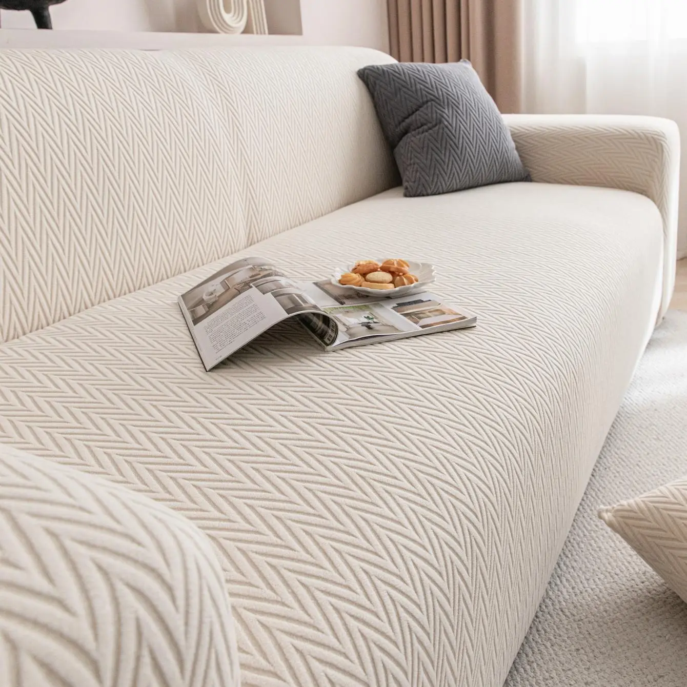 Solid Color Wave Pattern Sofa Cover, 1 Count Soft Comfortable Breathable Sofa Slipcover, Dustproof Sofa Slipcover, Dust-proof Sofa Protector, Sofa Couch Protector for Home Living Room Office