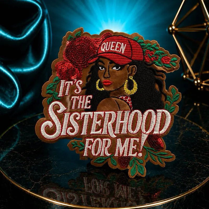 Iron-On Embroidered Fabric Appliqué - Queen-Themed Sisterhood Quote Clothing Decor for Women, Compatible with Pullovers/Sweats & Accessories