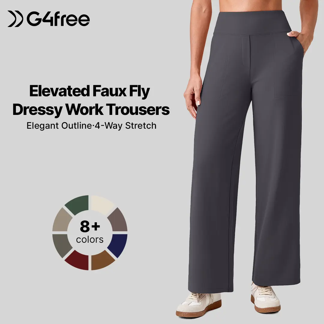 G4Free Women's High Waist Stretch Bottoms - 25.5"/27.5"/29.5" Wide Leg 7/8 Length Basic Black Pants with Pockets, Business Casual Effortless Yoga Work Pants