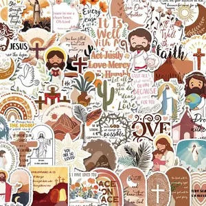 Religious Themed Sticker, 50pcs/set Self Adhesive Decorative Stickers, DIY Decals for Water Bottle, Laptop, Phone Case, Scrapbooking, Journal Making