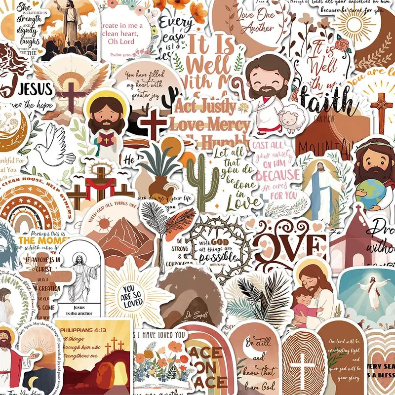 Religious Themed Sticker, 50pcs/set Self Adhesive Decorative Stickers, DIY Decals for Water Bottle, Laptop, Phone Case, Scrapbooking, Journal Making