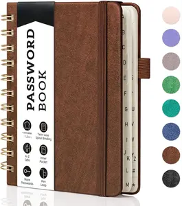 Password Book with Alphabetical Tabs, Spiral Password Keeper Book for Seniors, Internet Password Notebook Password Journal Logbook Log in Detail, Small  4.7''x 6'' (Brown)