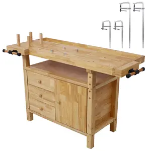Wood Workbench w/4-Pack Mixed Bar Clamps (12"+24") - Garage Table