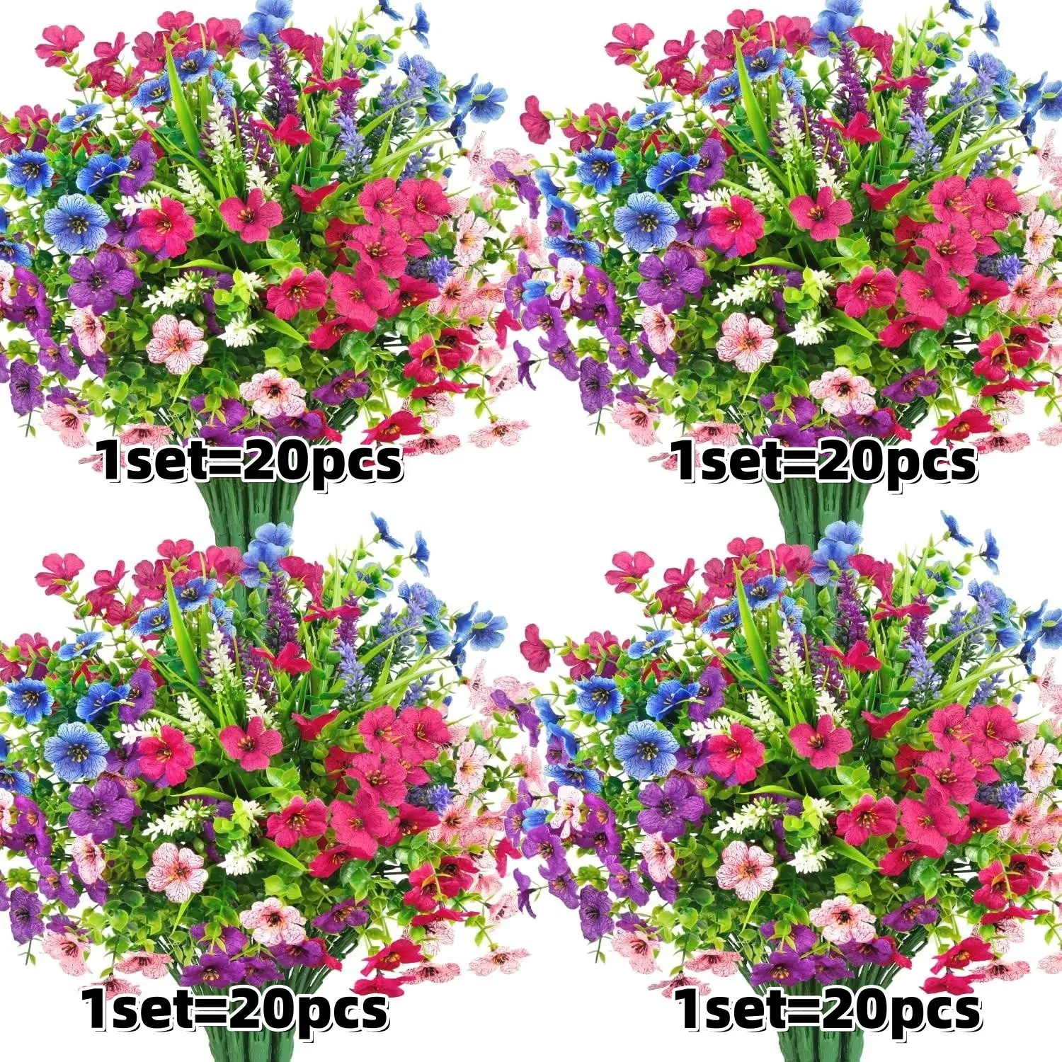 20 Bundles Artificial Flowers for Outdoor Decoration, UV Resistant Fake Silk Flowers, Mixed Daisy Eucalyptus for Garden Yard Home Decor, Fake Wildflowers, Decorative Flowers, Set
