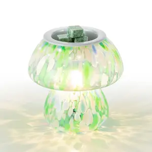 Mushroom Wax Melt Warmer Small Bedside Table, Translucent Glass White Burner Fragrance for Bedroom Dorm Office Kitchen, Murano Style Aesthetic, Galentine's Valentine's Gift
