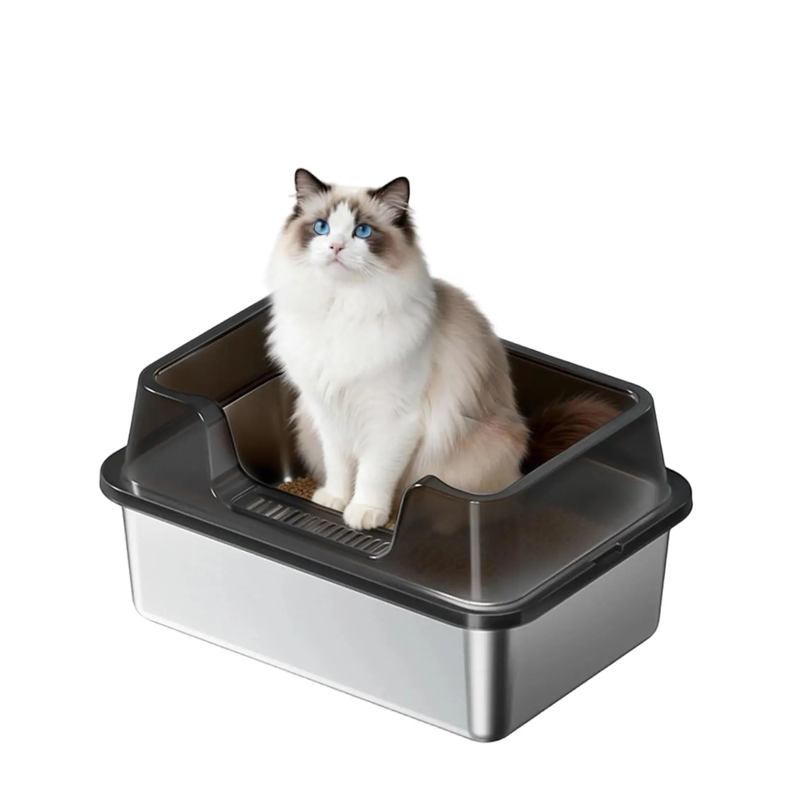 Garvee Extra Large Stainless Steel Cat Litter Box, High-Sided Open Litter Pan with Detachable Wall, Easy Clean Anti-Scatter Metal Litter Box for Large Cats & Multi-Cat Homes-grey 6