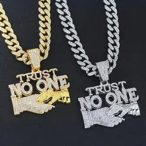 1 piece TRUST NO ONT Shining Character Pendant with Ice Cuban Chain Miami Necklace for Men and Women Hip Hop Pendant Choker Necklace Jewelry Gift