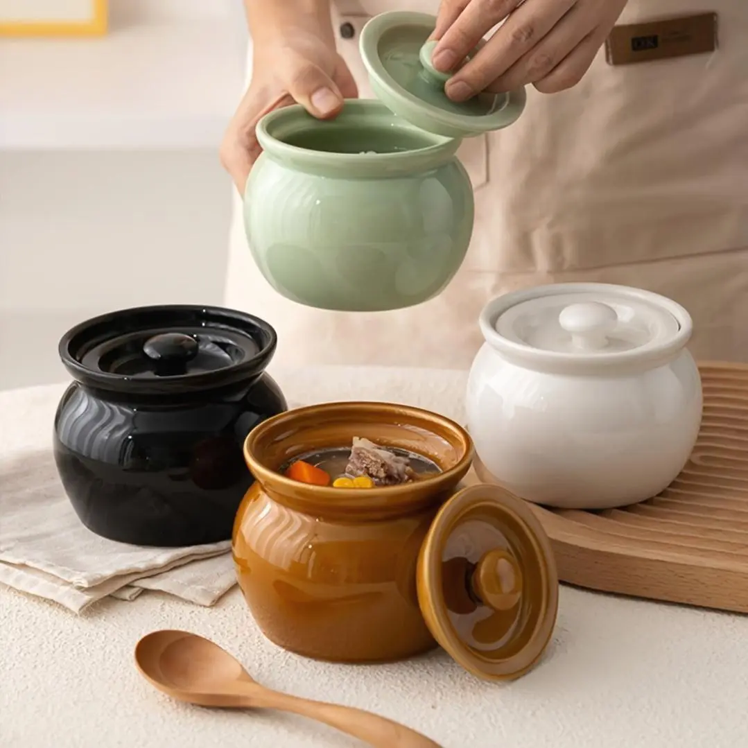 Ceramic Water-Separated Stewing Pot Household Steaming Pot Stew Pot Soup Clay Pot Soup Clay Pot One Person Stewing Pot