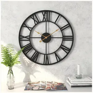 New 24-Inch Oversized Round Metal Wall Clock with Roman Numerals - Silent Battery Operated Auto-Shutoff and Large Display - Perfect for Modern Farmhouse Decor in Living Room Bedroom Kitchen Office or Patio