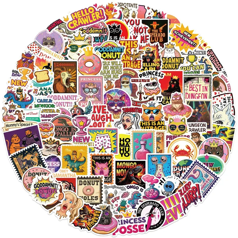100 Sheets Dungeon Crawler Carl Graffiti Stickers, Sticker Packs, Waterproof DIY Decor for Guitar Notebook Luggage, Scrapbooking Supplies & Creative Project Decals