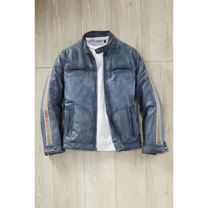 Patrick James Stripe Sleeve Moto Leather Jacket