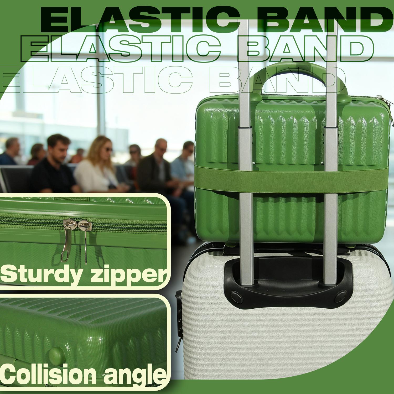 Dark Green Mini Hard Shell Makeup Travel Case, Portable Cosmetic Organizer with Secure Elastic Straps, Heavy-Duty ABS Vanity Bag for Women & Girls