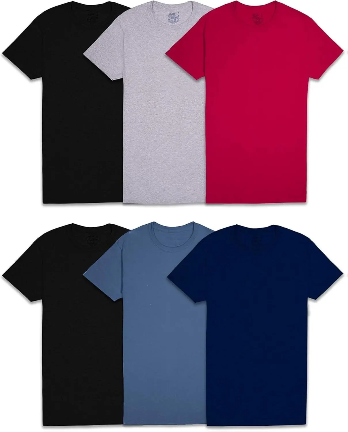 Fruit of the Loom Men's Crew Tee Undershirts 6 Pack Assorted Colors Moisture Wicking Tag Free Big & Tall Sizes Comfortable Soft Cotton Fabric