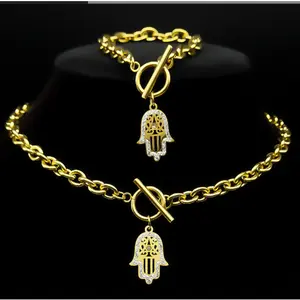 Hamsa Pendant Necklace and Bracelet Set