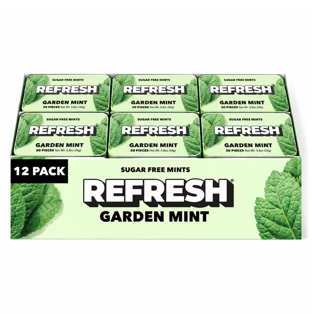 Refresh Gum Sugar Free Mints, 12 Pack - Xylitol, Plant Based, Synthetic Free, Vegan & Non GMO Organic Natural Fruit Flavor