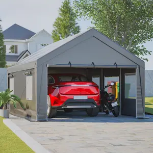 Canopy with 2 Roll-Up Doors Waterproof Party Tent Carport & Storage Shelter for Outdoor Car Boat Garden Party Gathering Galvanized Frame Heavy-Duty Shelter with Dual Roll-Up Doors