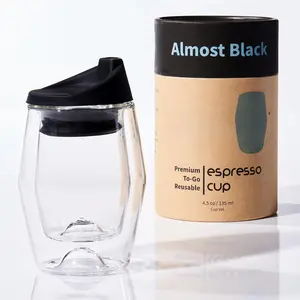 To-Go Espresso Glass Travel Mug with Lid,  Double Wall Glass Tumbler, Fits  Coffee Makers & Cupholders for Your , Gifts for Coffee Lovers, 4.5 oz Cortado Cup, Almost Black