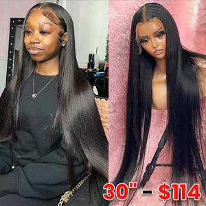 [30" = $114] Straight Human Hair Wigs 13x6 Transparent Lace Front Wigs Brazilian Natural Hair Wig Sale Pre Plucked 13x4 HD Lace Frontal Wig 180% summervibes