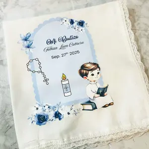 Recuerdos de Bautizo, Personalized Baptism Favors Eden Andres Custom Napkins 17x17 Polyester Cocktail Napkins with Angel Design & Custom Text for Christening