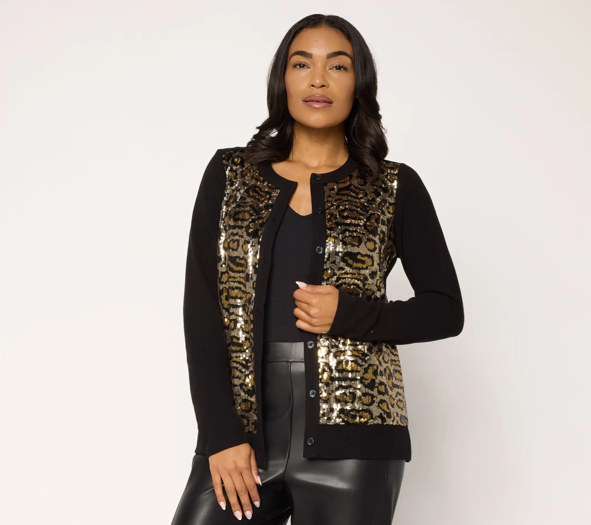 Jingle Belles by Kim Gravel Animal Chic Sequin Cardigan