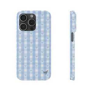 Wildflower Case - Blue Gingham Hearts, Tough Case Protective Cover for iPhone 11-12-13-14-15-16-17 Pro, Pro Max SamSung Galaxy - Durable Hearts Plaid Chic Trendy Dainty Custom Rubber Casing Protective