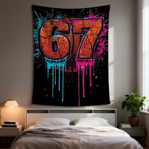 2D Flat - 2D Flat - Graffiti Style Number Sixty-Seven Design, Sold As a Single Piece - 2D Flat Printing - Comes with a Hanging Clip, High-Definition Digital Printed Large Tapestry - Made of Polyester - Home Decor, Elegant And Stylish
