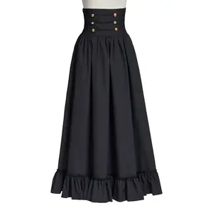 Vintage Gothic Style High Waist Long Skirt with Victorian Flair for Women - Medieval Retro A-line Skirt