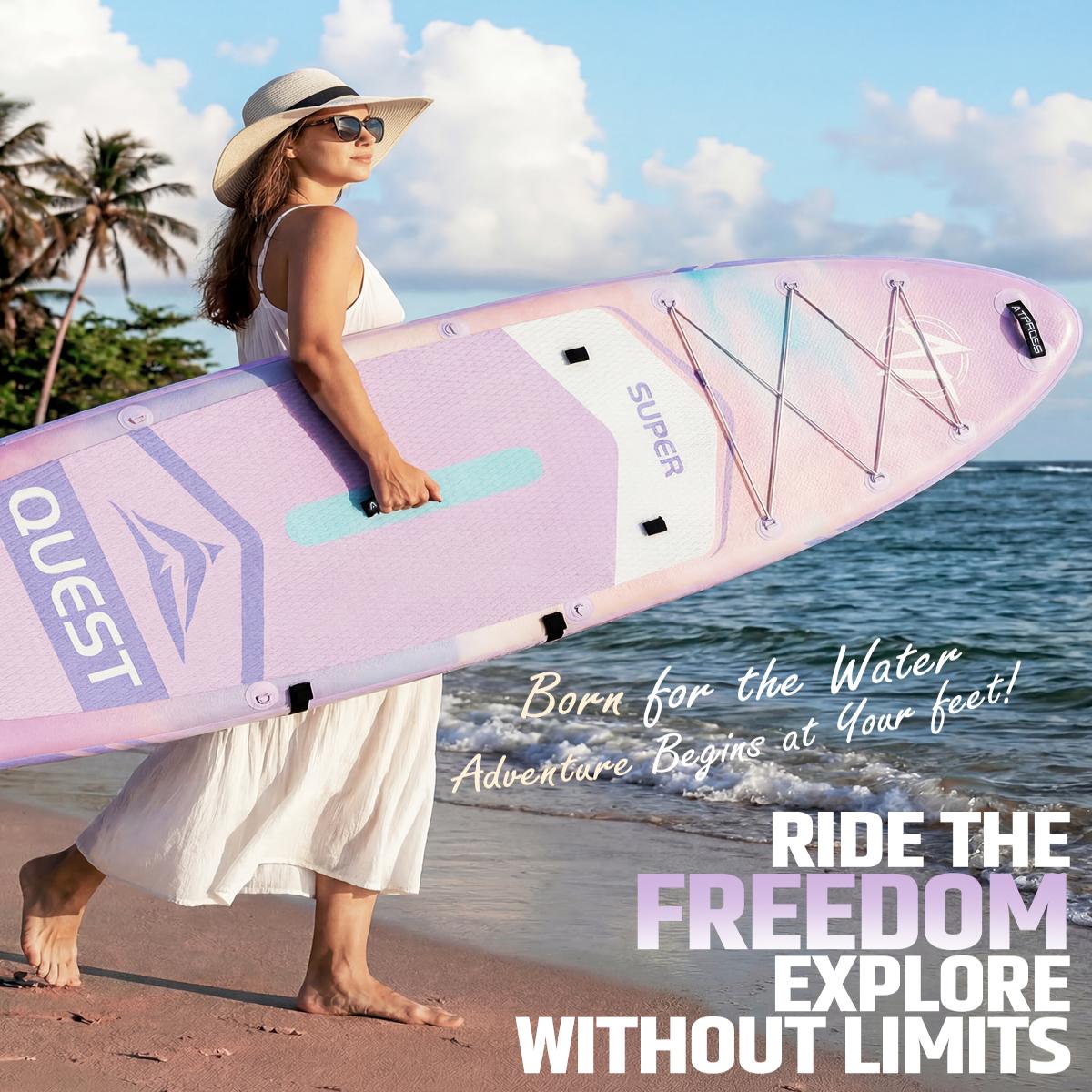 [Summervibes]12'×36" Inflatable Stand Up Paddle Board, 500LBS Extra Wide Capacity, Premium SUP with Kayak Seat for Advanced Paddlers, Fishing, Yoga & Kayaking, Non-Slip Stable Deck, Complete Accessories Kit with Backpack