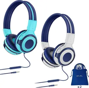 2 Pack Wired Headphones for  School with 75dB/85dB/94dB Volume Limited & Mic, Foldable  Headphones with Share Port for Boys/Girls/Travel/Plane/Tablet/iPad/Kindle (Mint,Grey)