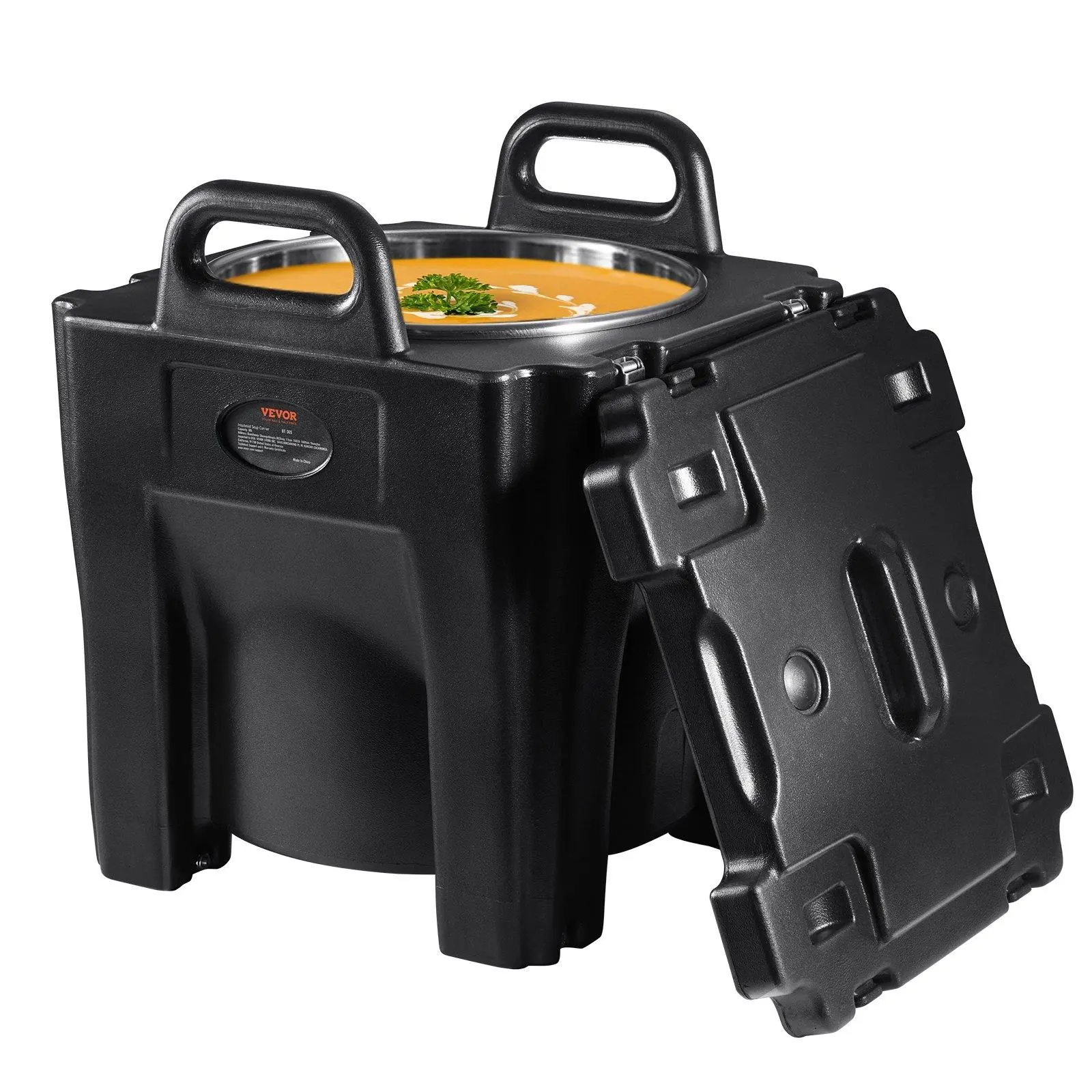 【Summerfinds】VEVOR 32Qt Insulated Food Carrier Container Food Storage, 304 Stainless Steel Barrel, LLDPE Surface Light Yet Durable Top Load Warmer, Integral Handles, Buckles, Stationary Base, Stackable Catering Hot Box for Restaurant (32Qt Fewer Trips), A