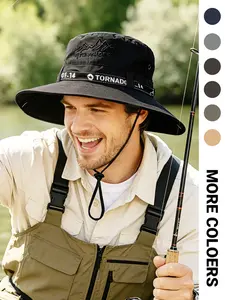 1PC men's and women's universal solid-color vintage bucket hat, a breathable mesh outdoor sun protection hat with adjustable chin strap, a wide-brimmed hat for sun protection and shade, perfect for hiking, camping and fishing.