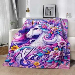 Custom Pink Unicorn Flannel Blanket ,Personalized Name Gift ,Suit for The Sofa, Bed, Travel, Camping, Living Room, Office, Chair，Gifts for Family or Child  ,Friend , Send your custom text via shop chat to personalize