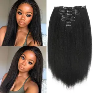 Synthetic 7PCS Clip in Hair Extensions Hair YAKI Straight Extensions for Black Women Long Layered Hair Extensions Heat Resistant