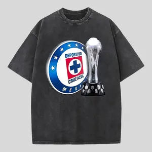 Cruz Azul Soccer Vintage Graphic Tee 100% Cotton Retro Washed Oversized T-Shirt Liga MX Football Streetwear Top