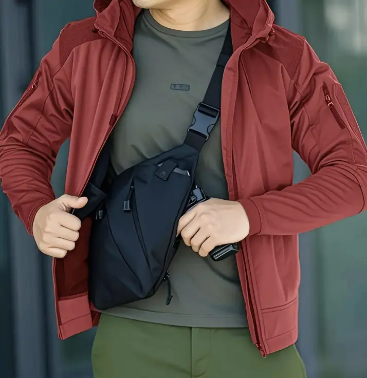 Tactical Black Multifunctional Chest Holster Bag - Low-Profile Discreet CCW Sling Pack for Male Adults, 600D Tear-Resistant Nylon, Adjustable Strap, Zipper Multi-Pocket Built-In Organizer, Rapid Deploy for Sports & Outdoors, Daily Commutes Gear