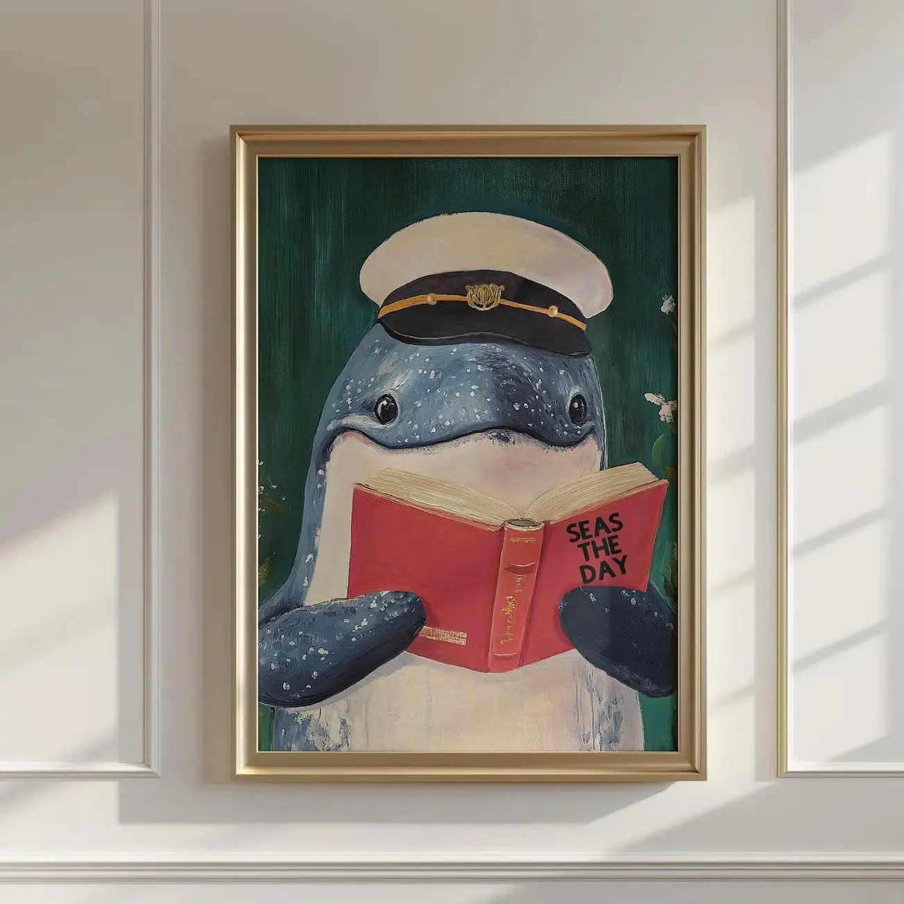 Whale Reading Poster, Seas the Day Nautical Wall Art, Funny Book Lover Print, Literary Ocean Decor | Framless Poster 9