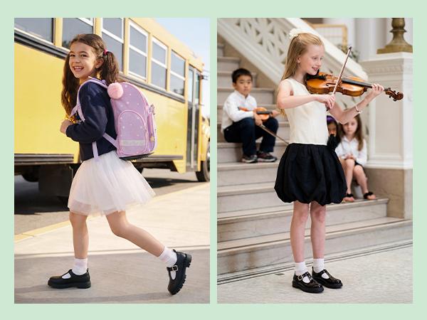 DREAM PAIRS Girls Mary Jane Dress Shoes School Uniform T-Strap Loafers Platform Chunky Heel Closed Toe Flats Back to School