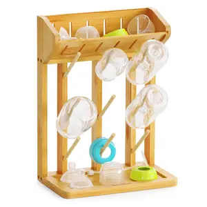 SpaceAid Bamboo Baby Bottle Drying Rack, Hold 9 Bottles, Natural