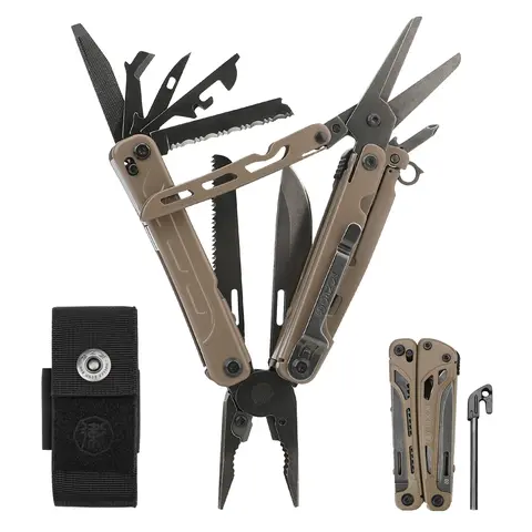 Xhandle MT-12 21-in-1 Everyday Carry Blade Multitool - D2 Steel Folding Knife, Desert Tan Pliers, Black Stonewashed Finish, Large Minimalist Scissors, Rust-Resistant Nylon Tools for Outdoor Camping Equipment, Home Fix Solutions, DIY Gadget Tool
