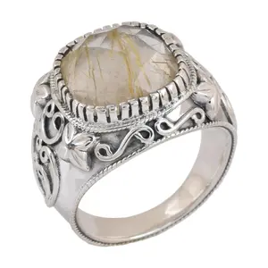Artisan Crafted Sterling Golden Rutile Quartz Oxidized Ring