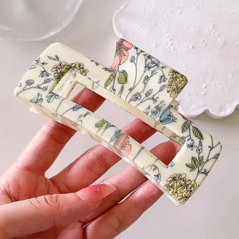 Vintage Retro Floral Pattern Hair White Claw Clip, Flower Hair Clip, Casual Versatile Shark Clip for Women & Girls, Elegant All-match Fashion Accessories for Daily & Party Decoration, Exquisite for Birthday Gifts, Hair Claws, Claw Hair Clips