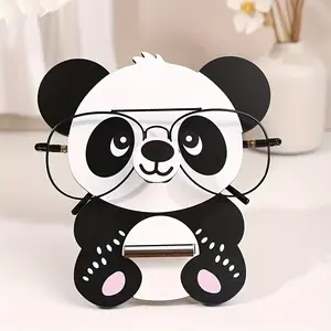 Cute Panda shaped Wooden Glasses Frame with Glasses - Cute Fashion Glasses Display Stand, Glass Holder, Suitable for Home Office Desk, Bedside Table Decoration, Ideal Holiday or Birthday Gift, Panda Office Desk Accessories